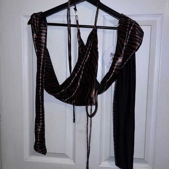 NWT PRINCESS POLLY Dance Until Dawn Tiger Print Crop Top Halter Chain Strap Sz 4 - Picture 4 of 11